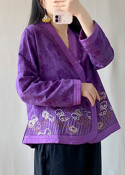 Handmade Purple Embroideried Tops Long Sleeve