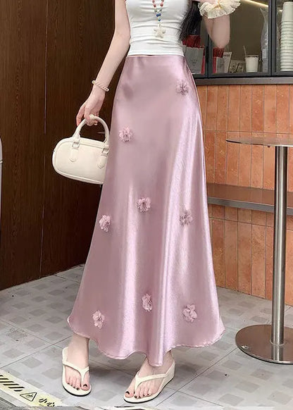 Stylish Pink High Waist Silk Skirt Summer