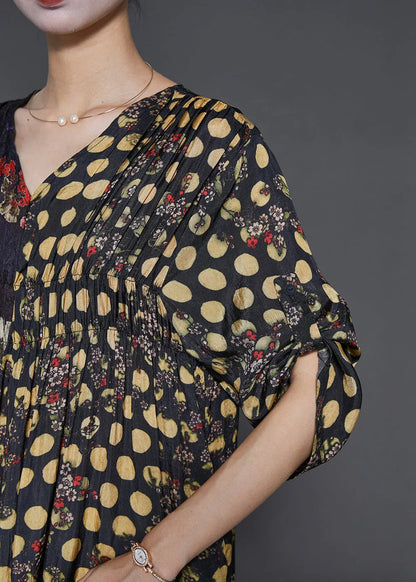Black Asymmetrical Print Silk Vacation Dresses Spring