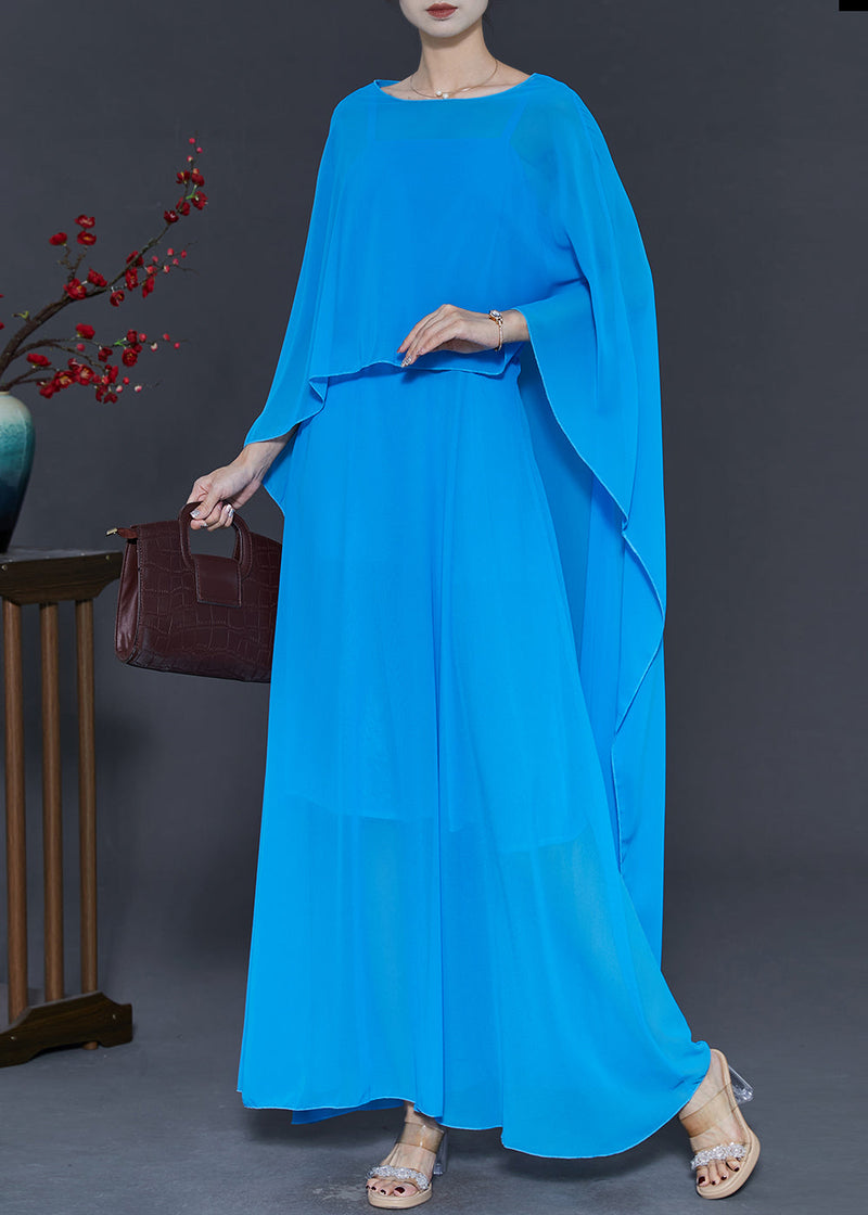 Blue Original Design Chiffon Two Pieces Set Fall