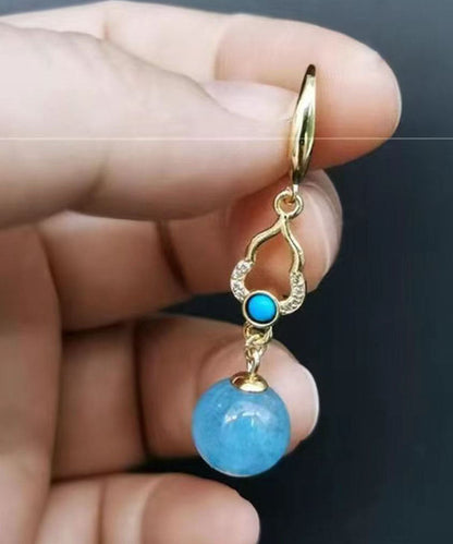 Blue Sterling Silver Overgild Inlaid Gem Stone Drop Earrings
