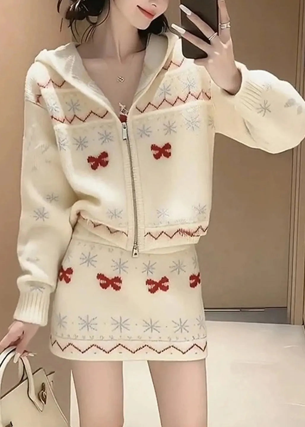 New Knitted Sweaters and Skirt Two Pieces Set Winter