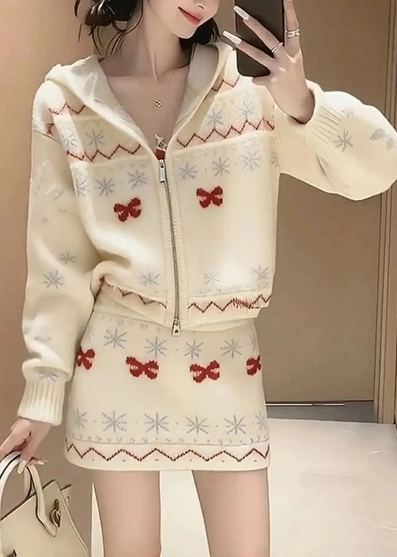 New Knitted Sweaters and Skirt Two Pieces Set Winter