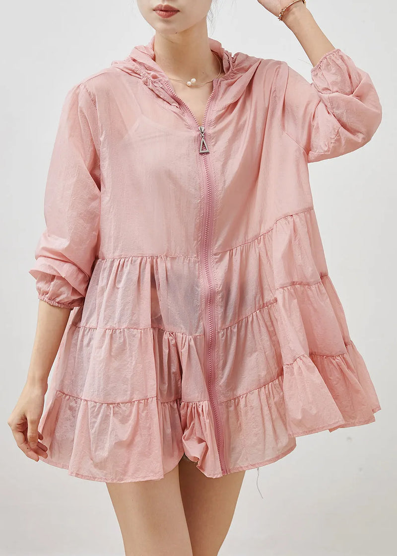 Pink Spandex Upf 50+ Coats Hooded Wrinkled Summer
