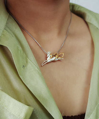 Handmade Silver Dunhuang Immortal Deer Pendant Necklace