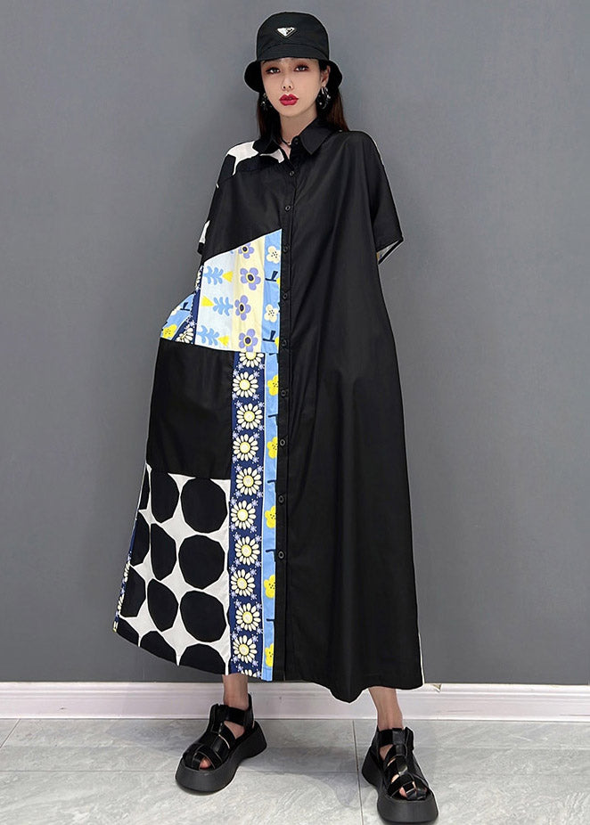 Blue Peter Pan Collar Print Dresses Short Sleeve