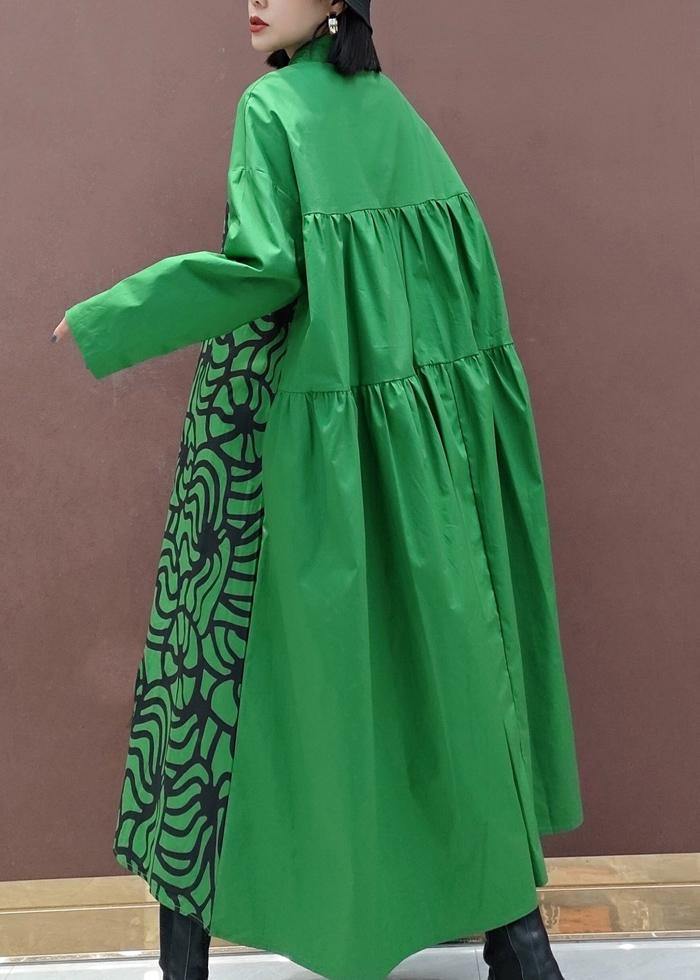 Vivid Lapel Asymmetric Spring Quilting Dresses Tunic Green Print Dress