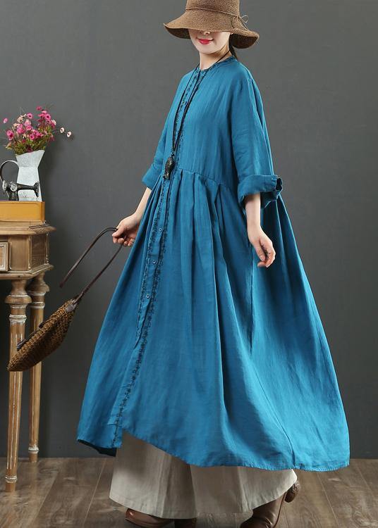 O Neck Cinched Spring Dresses Neckline Blue Robes Dress