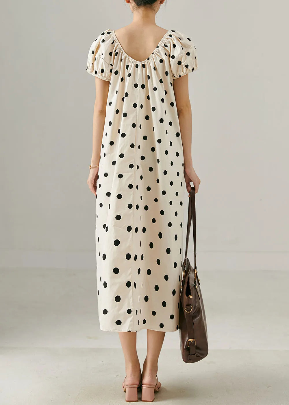 Apricot Oversized Dot Print Cotton Long Dress Summer
