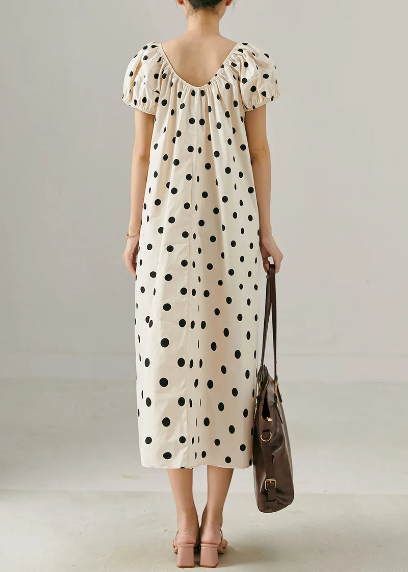 Apricot Oversized Dot Print Cotton Long Dress Summer