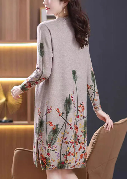 New Camel Print Side Open Cozy Knit Sweaters Dresses