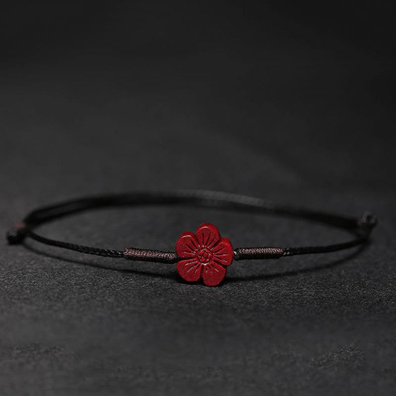 Buddha Stones Handmade Plum Blossom Four Leaf Clover Pixiu Lotus Koi Fish Cinnabar Blessing Braid Bracelet