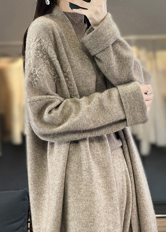 Camel Embroideried Patchwork Cozy Cashmere Cardigan Fall