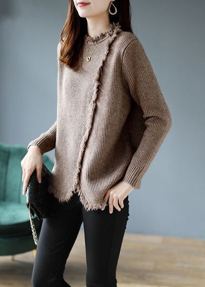 Chocolate Retro Asymmetrical Design Fall Knitted Sweaters
