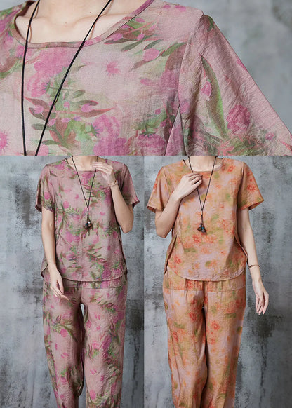 Organic Purple Oversized Print Linen Two Pieces Set Summer