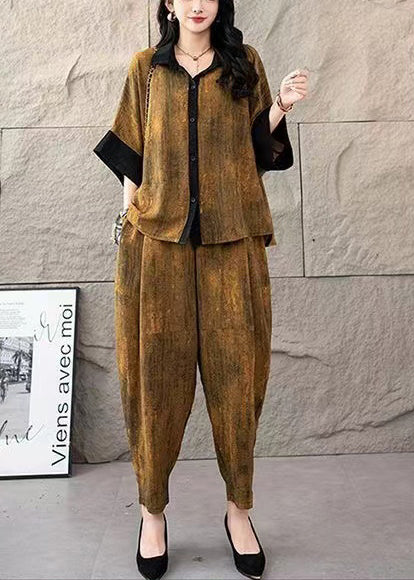 Yellow Oversized Tie Dye Cotton Two Piece Suit Set Summer