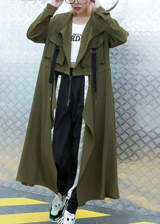 Army Green Pockets Peter Pan Collar Asymmetrical Trench Coat Spring