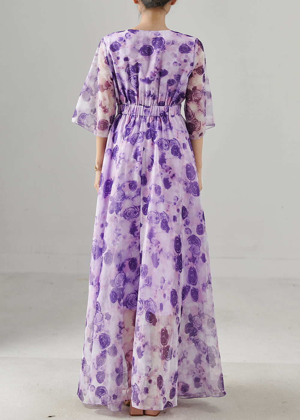 Purple Print Exra Large Hem Chiffon Long Dresses Summer