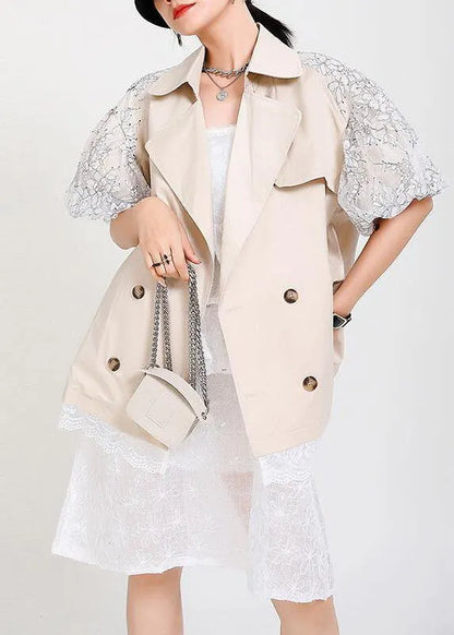 Beige Peter Pan Collar Pockets Jacket Summer