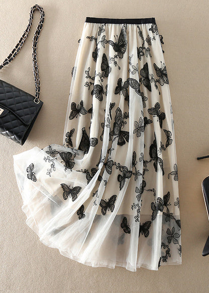Beige Embroideried Butterfly Tulle Skirts Spring