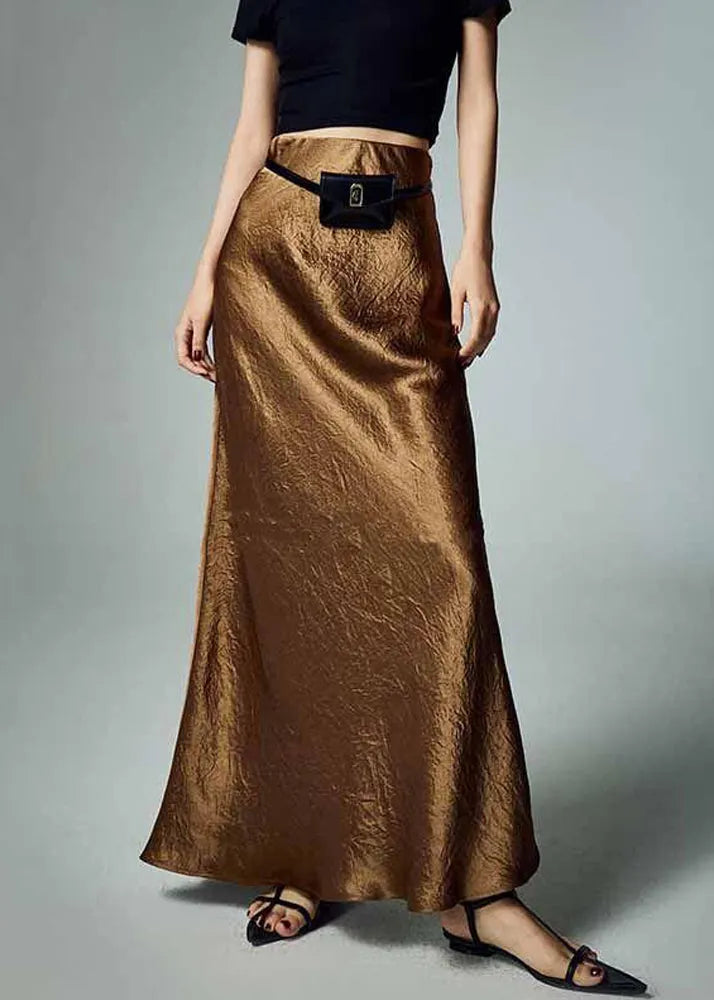 Simple Grey High Waist Silk Skirt Summer