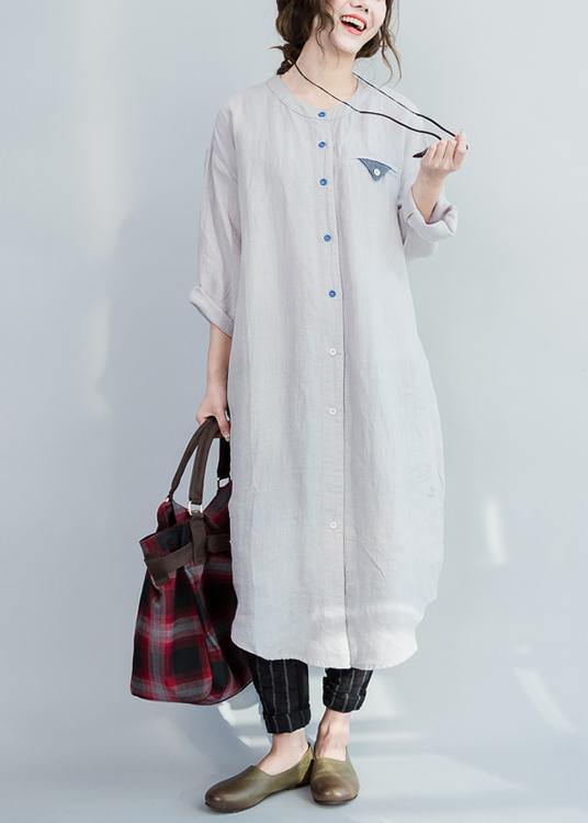 Grey Peter Pan Collar Cotton Summer Vacation Dresses