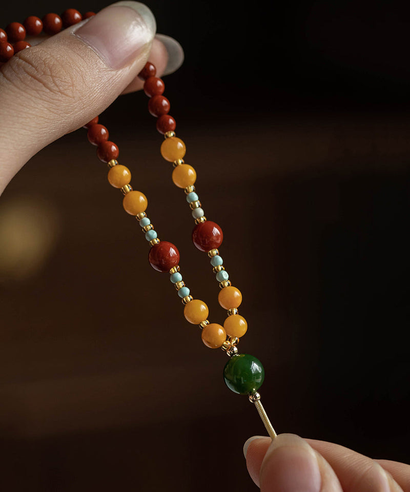 Red Hand Woven Agate Beeswax Pendant Necklace