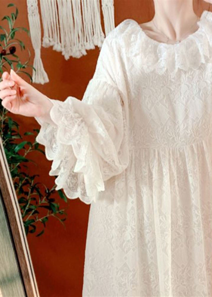 Brief Apricot Lace Patchwork Maxi Dress Lantern Sleeve Spring