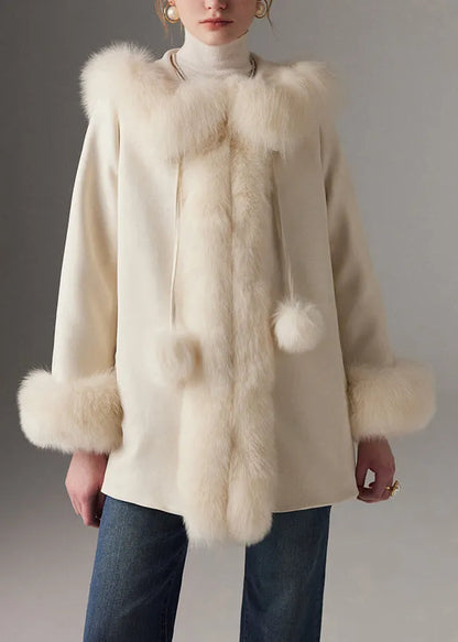 White Fuzzy Ball Decorated Fine Cotton Filled Coats Winter