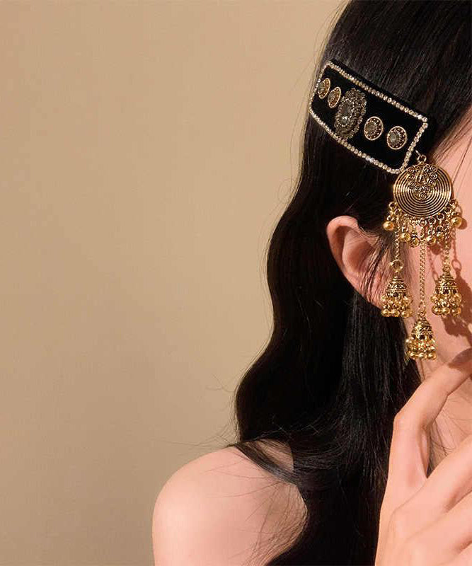 Black Alloy Acrylic Zircon Bell Tassel Hairpin
