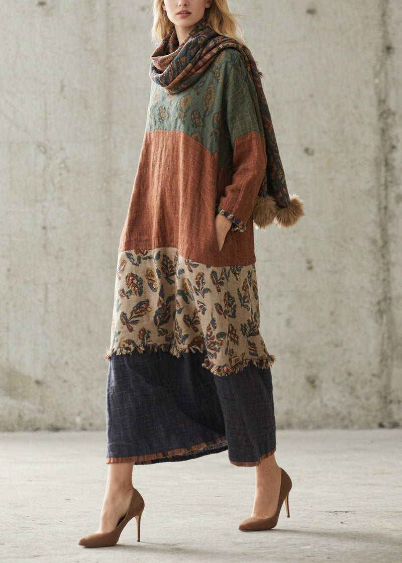 Colorblock Print Patchwork Cotton Dresses Fall