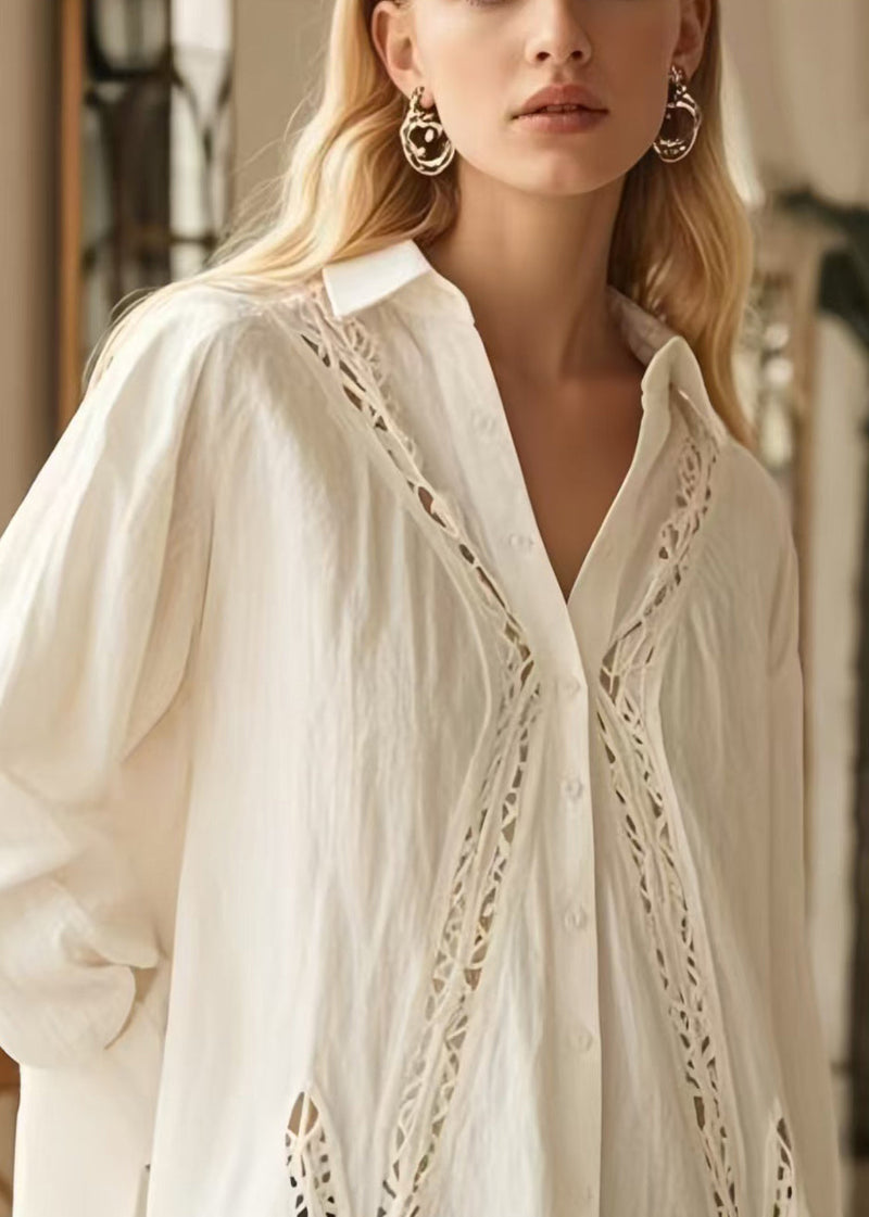 White Oversized Patchwork Loose Shirts Spring