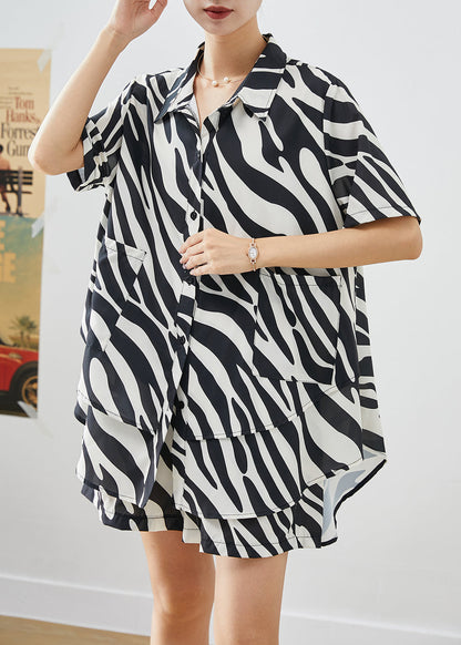 Black Oversized Striped Spandex Two Piece Set Outfits Summer