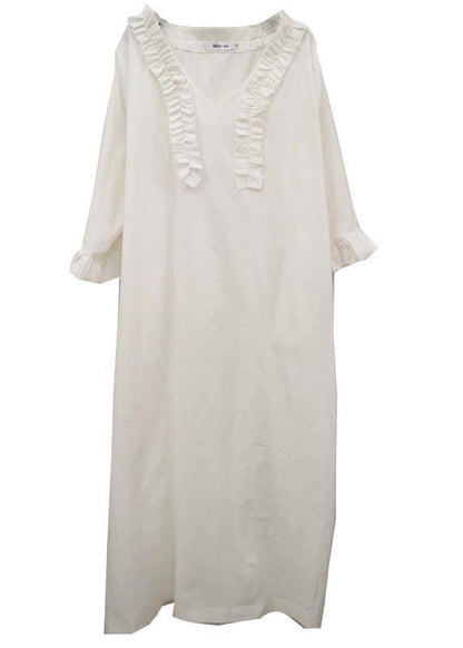 White Cotton Dress Long Ruffles Traveling Dresses
