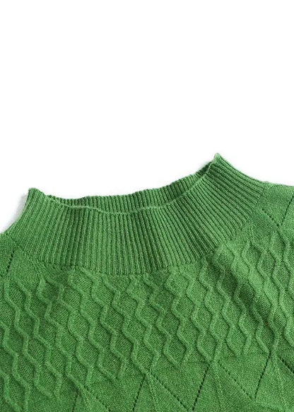Modern Green Stand Collar Jacquard Color Knitted Long Dress Long Sleeve