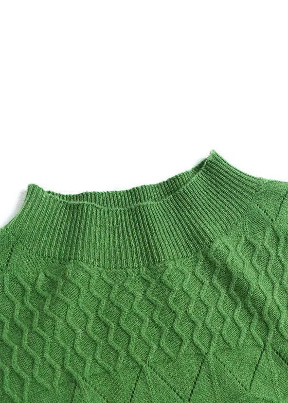 Modern Green Stand Collar Jacquard Color Knitted Long Dress Long Sleeve
