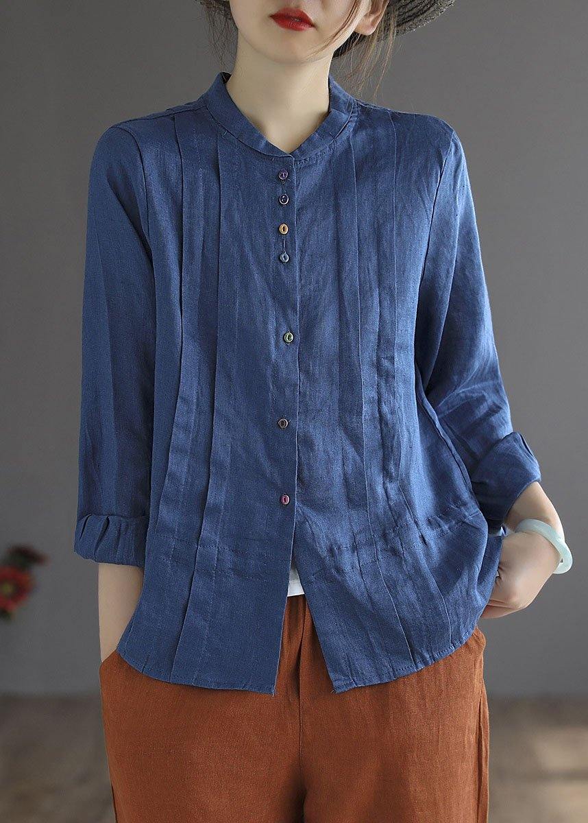 White Flower Button Fall Top Long Sleeve Linen
