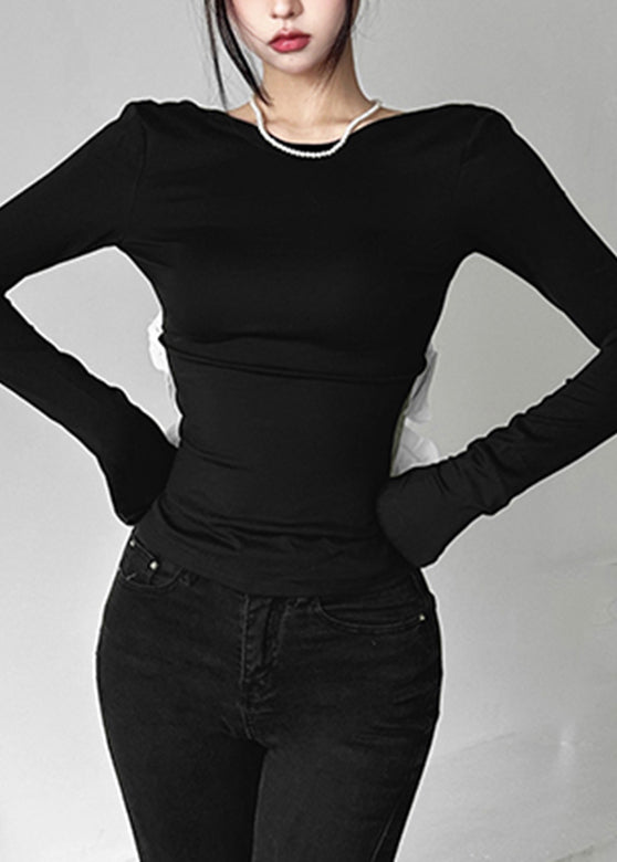 Black Patchwork Hollow Out Backless Top Fall