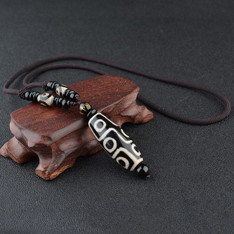 Buddha Stones Nine-eye Dzi Bead Wealth Protection Necklace
