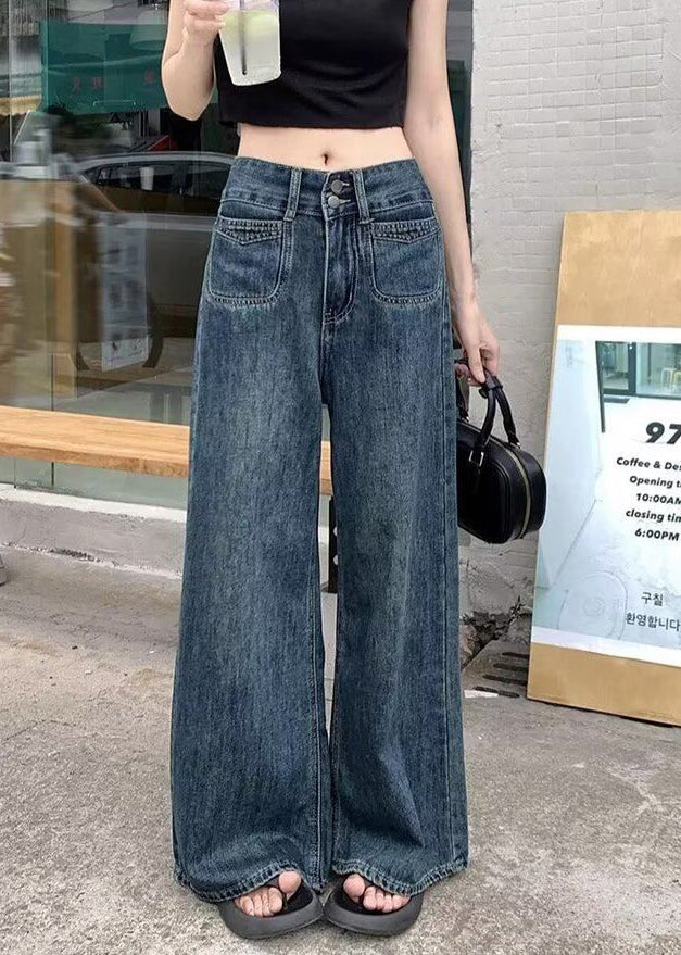Navy Oversized Denim Straight Pants Fall