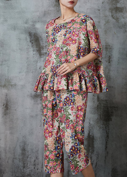 Apricot Print Cotton Two Pieces Set Summer