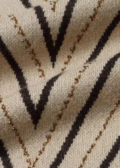 Apricot O Neck Print Zircon Patchwork Knit Dress Fall