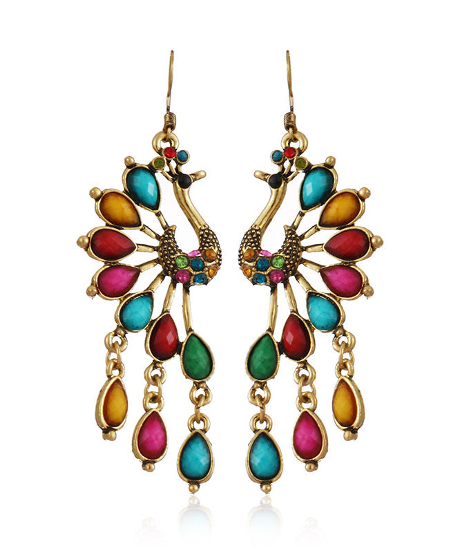 Multi Colour Peacock Zircon Copper Drop Earrings