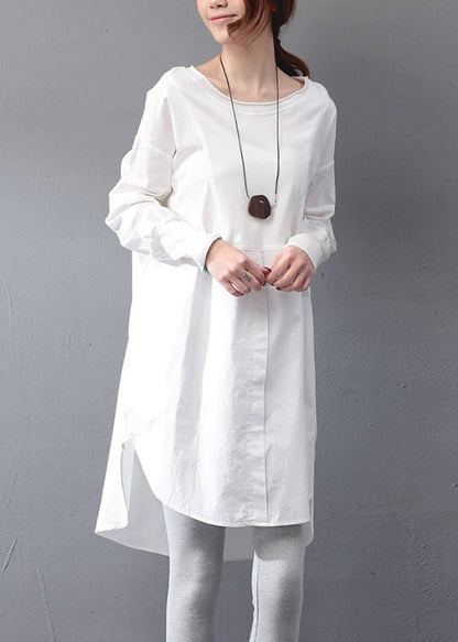 Simple White Oversized Side Open Cotton Day Dress Fall