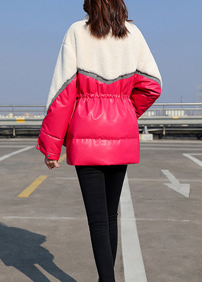Black Drawstring Faux Fur Patchwork Duck Down Jacket in Winter
