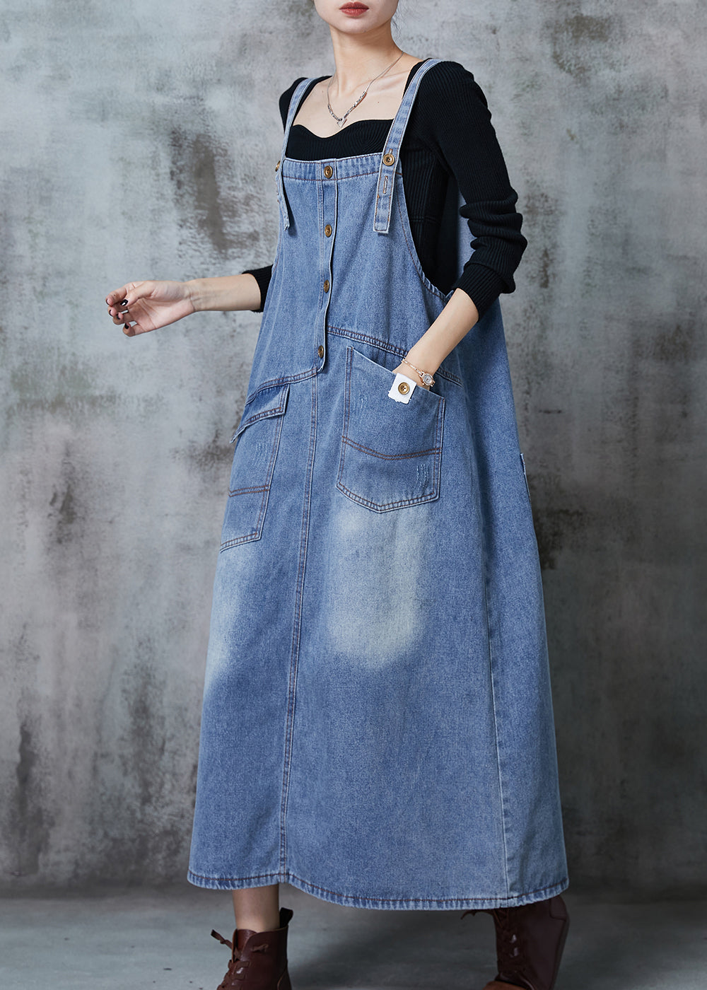 Blue Oversized Patchwork Denim Dress Summer