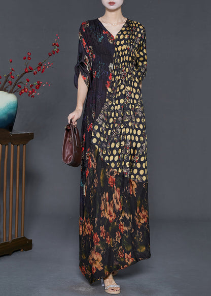 Black Asymmetrical Print Silk Vacation Dresses Spring