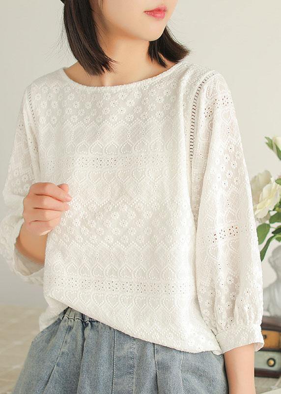 Purple Embroideried Lantern Sleeve Asymmetrical Design Cotton Blouse Top Summer