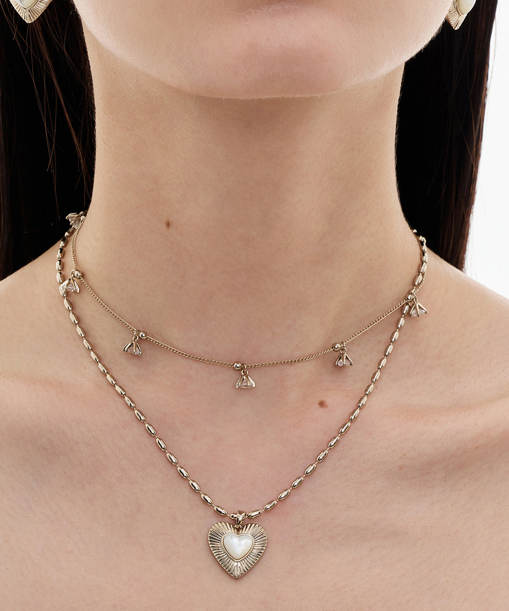 Gold Copper Overgild Love Shell Double-layer Pendant Necklace