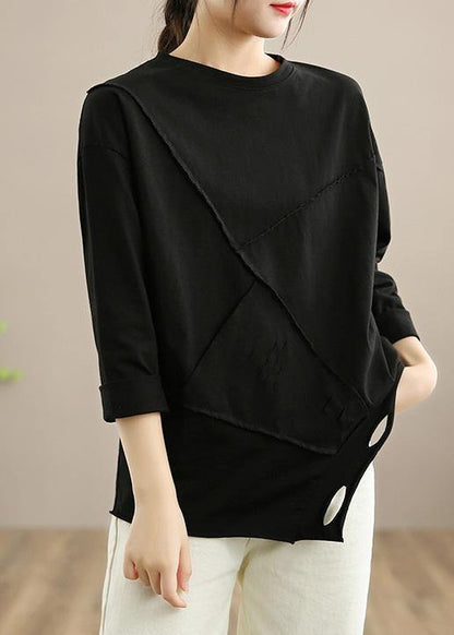Black Tops O Neck Hole Oversized Spring Blouses